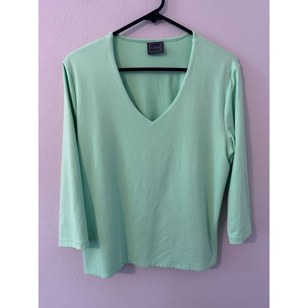LBH womens green size XL quarter sleeve v neck green spring mint top shirt